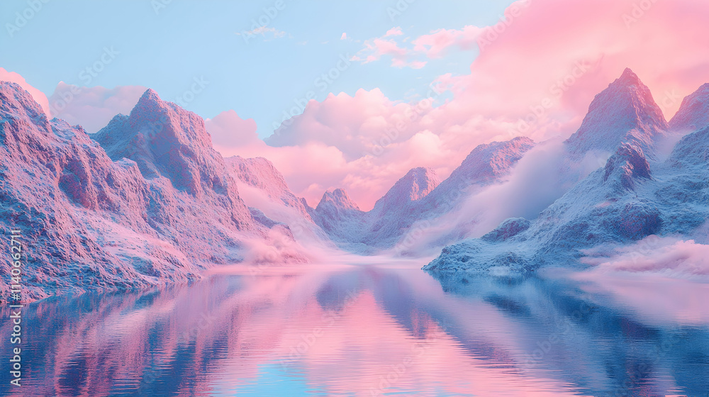 Obraz premium Pastel Mountains Lake 3D Render
