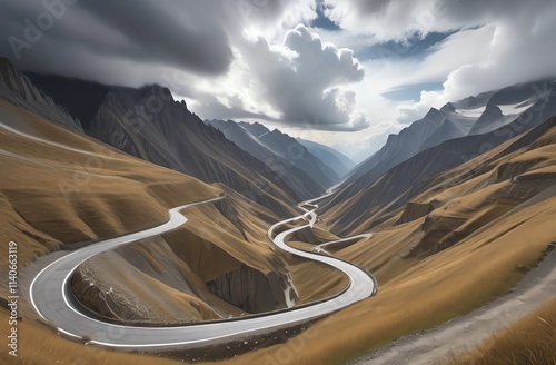 Winding road through dramatic mountain landscape. photo