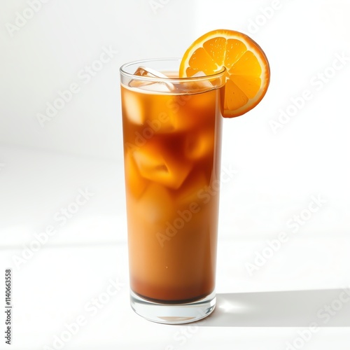 Chilled iced tea with orange slice garnish. photo