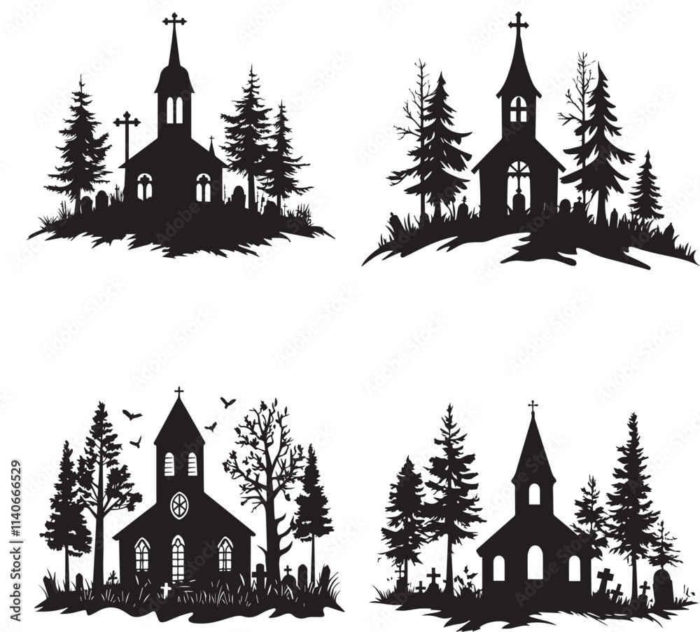 Fototapeta premium Set of Churches Silhouette