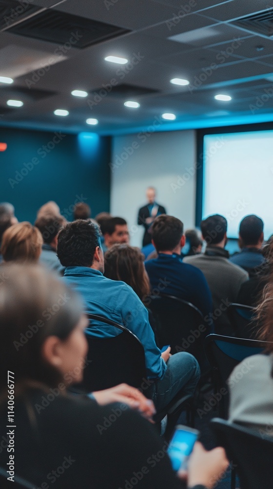 Employees attending a keynote speech by a guest speaker at a seminar Employees attending a keynote speech by a guest speaker at a seminar