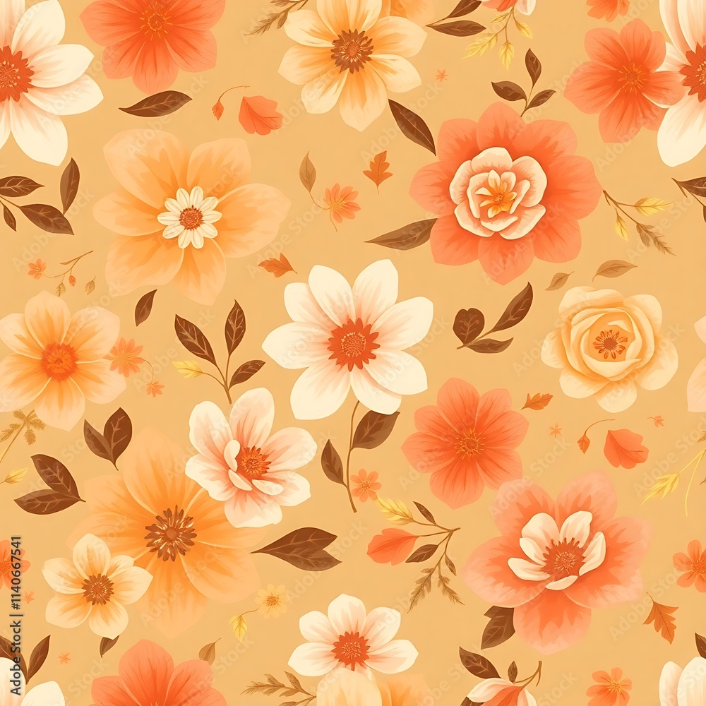 Obraz premium Autumnal Floral Seamless Pattern
