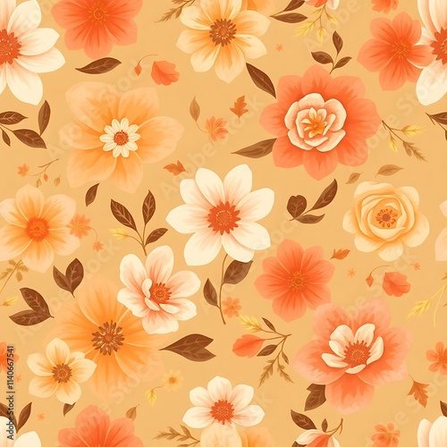 Wallpaper Mural Autumnal Floral Seamless Pattern  Torontodigital.ca