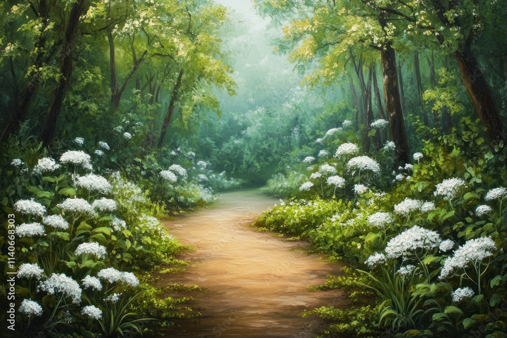 Fototapeta premium Serene Pathway Through Lush Green Forest