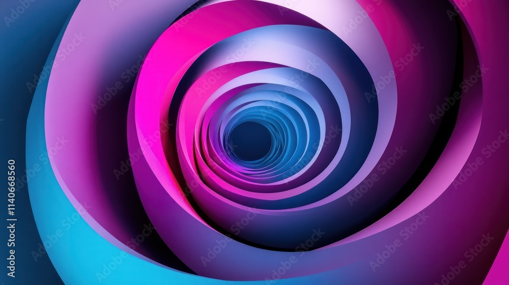 Swirling tunnel of magenta, blue gradient shapes forming depth. Swirling tunnel of magenta, blue gradient shapes forming depth.