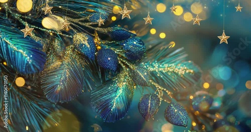 Christmas And New Year Background. Christmas Tree With Decoration. Copy Space