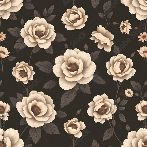 Wallpaper Mural Cream Roses on Dark Background Seamless Pattern  Torontodigital.ca