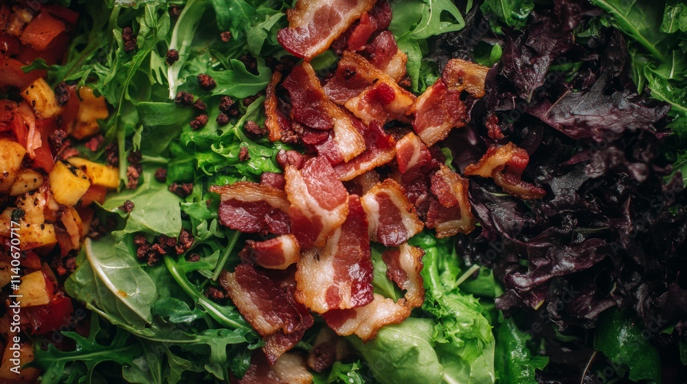 Fresh Salad Greens with Crispy Bacon and Colorful Vegetables Fresh Salad Greens with Crispy Bacon and Colorful Vegetables
