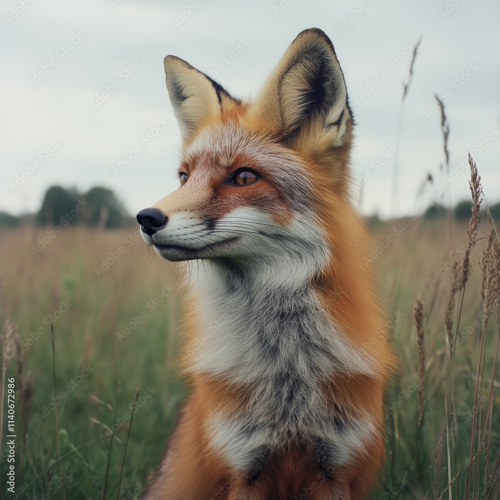 Fototapeta premium Red Fox in a Summer Meadow Portrait