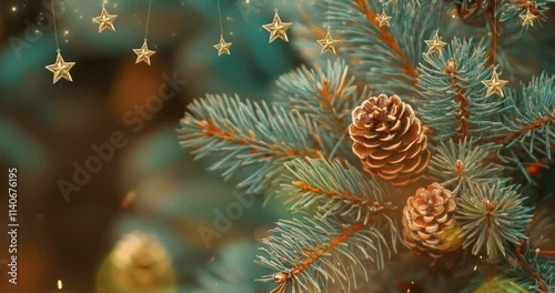 Christmas And New Year Background. Christmas Tree With Decoration. Copy Space