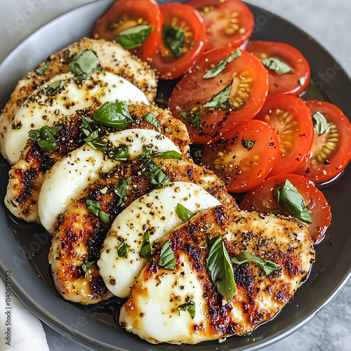 Healthy Caprese Style Grilled Chicken on a Plate
 photo