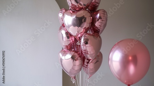 Heart-shaped balloons create a festive atmosphere for a special celebration in a bright room adorned with soft colors photo