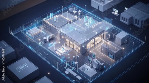 A visualization of the Internet of Things (IoT) enabling connected devices in homes, offices, and factories, with real-time data flow