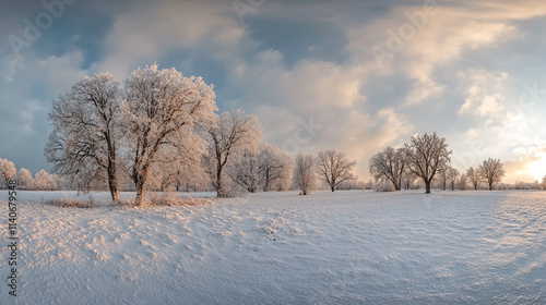 Winter landscape showcasing majestic mountains and large trees, Arctic Landscape with Snow covered Mountain and trees in a winter season, winter morning snowy mountains with melting snow.