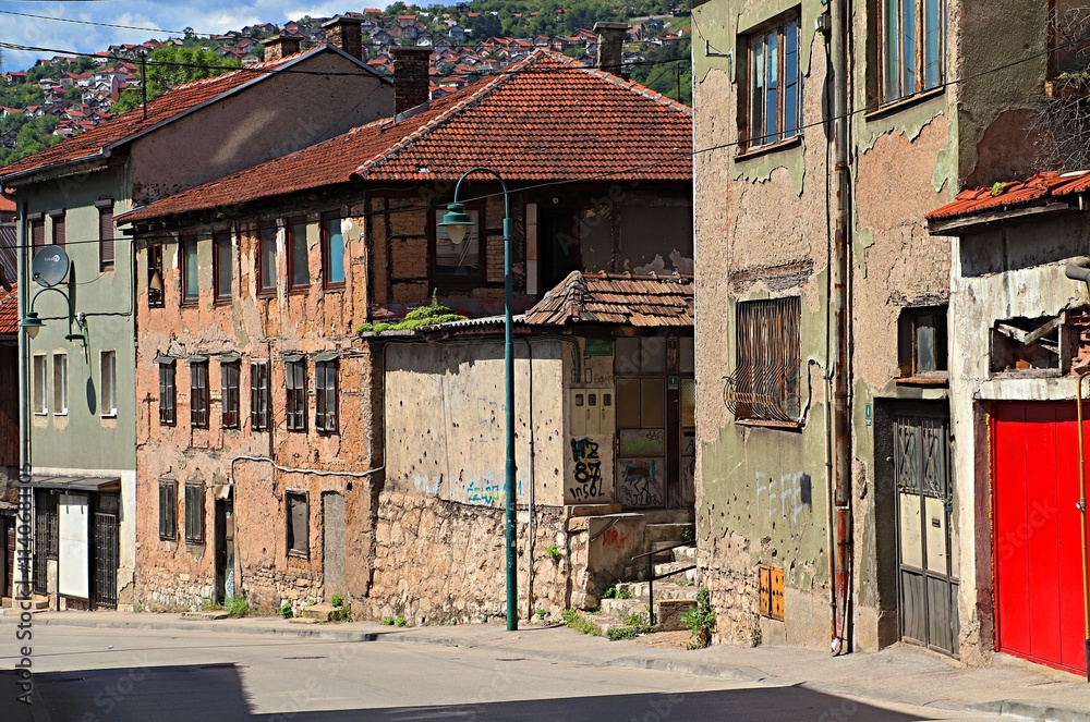 Fototapeta premium Sarajevo, streets in the city center with low-rise residential buildings