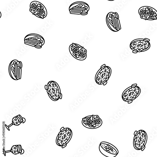 spanish cuisine food paella tapas vector seamless pattern thin line illustration