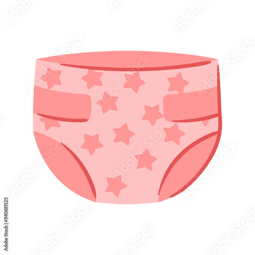 Illustration of baby diaper. New born baby girl Happy Birthday object.