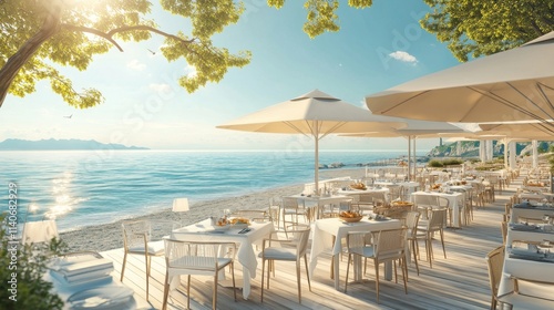 Fototapeta Naklejka Na Ścianę i Meble -  beach chairs and umbrellas