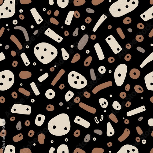 Abstract Organic Shapes Seamless Pattern:  A captivating and modern seamless pattern featuring abstract organic shapes in warm earthy tones against a bold black background. photo