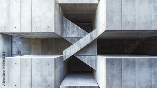 Interlocking concrete structures forming abstract architectural design photo