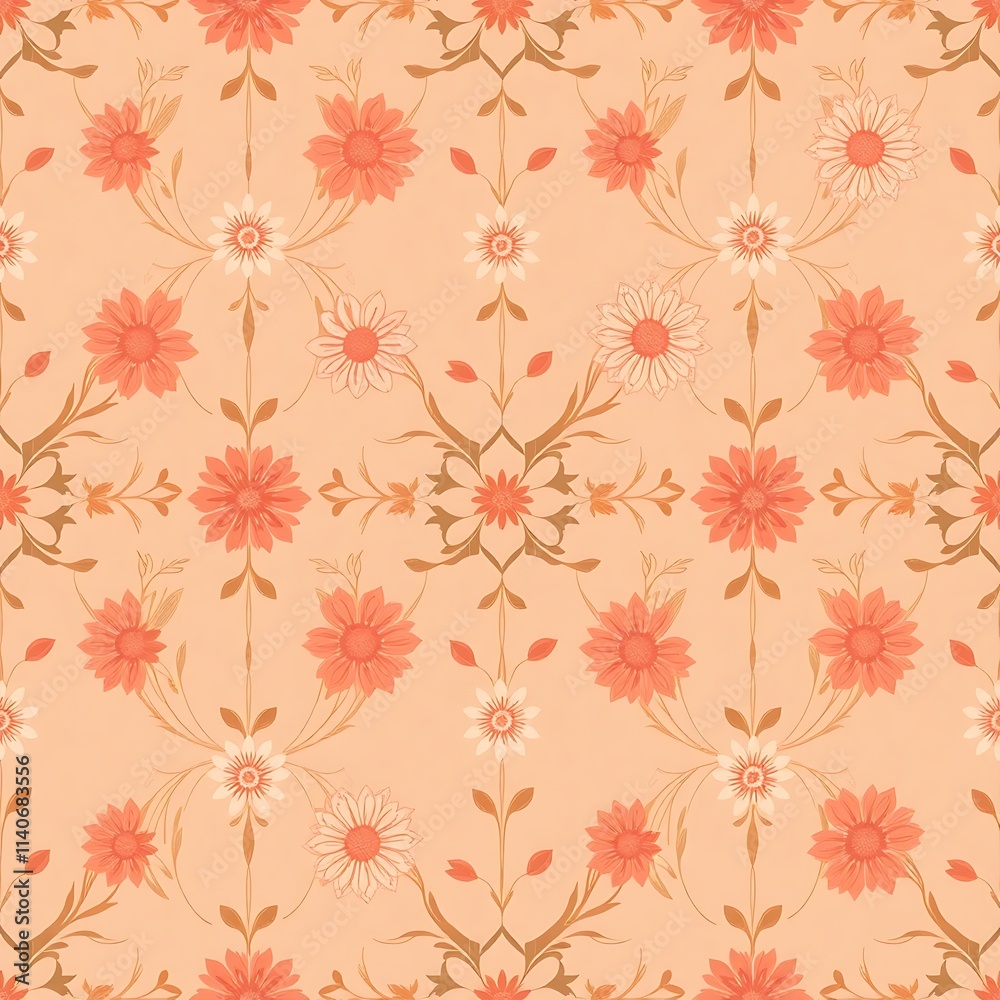 Peach Floral Pattern: A delicate and charming peach floral pattern with white and orange blossoms. This seamless pattern is perfect for adding a touch of elegance to your designs. Peach Floral Pattern: A delicate and charming peach floral pattern with white and orange blossoms. This seamless pattern is perfect for adding a touch of elegance to your designs.