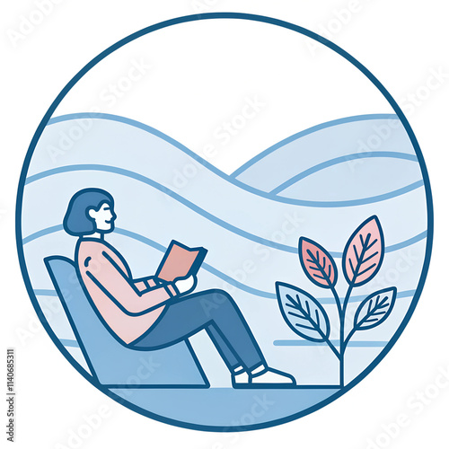 A mental health icon including a relaxation with soft lines and calming pastel tones