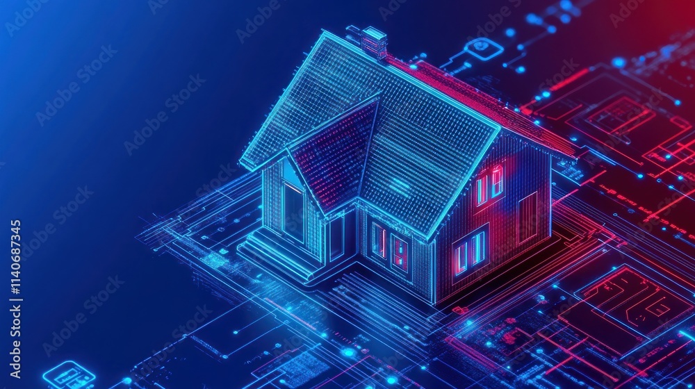 Smart home technology concept; futuristic house model on digital circuit board. Smart home technology concept; futuristic house model on digital circuit board.
