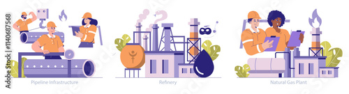 Oil and Gas Energy. Flat Vector Illustration
