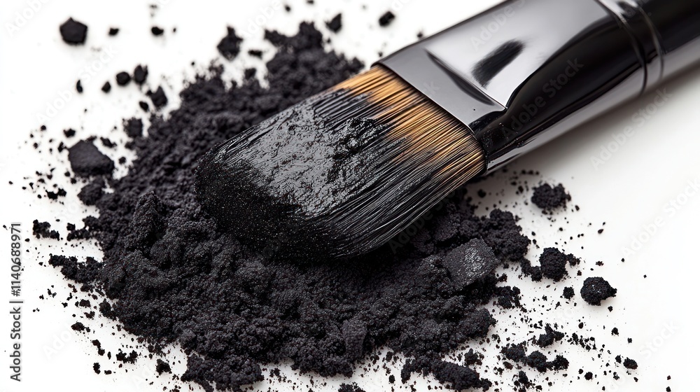 Black cosmetic powder makeup brushstrokes on white background. Black cosmetic powder makeup brushstrokes on white background.