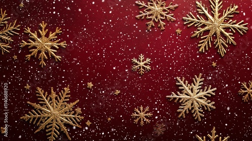 Christmas red background with gold snowflakes