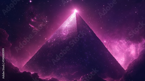 A pyramid composed entirely of shimmering stars and galaxies gleams like a beacon in the emptiness of space. This image symbolizes the intangible nature of metaphysical concepts photo