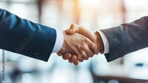 17120238 02 Two happy diverse professional business men executive leaders shaking hands after successful financial deal at group board office meeting. Trust agreement company trade partnership