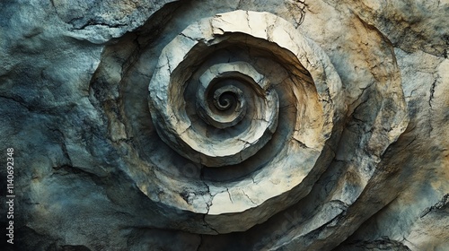 A stunning spiral design etched into ancient stone. photo