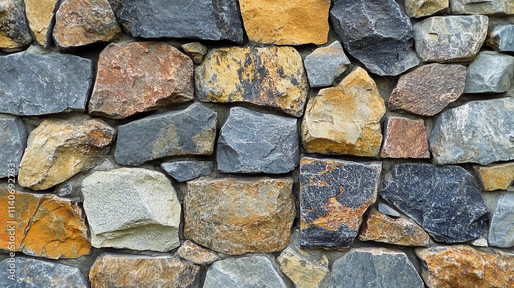A textured wall made from various natural stones and colors. A textured wall made from various natural stones and colors.