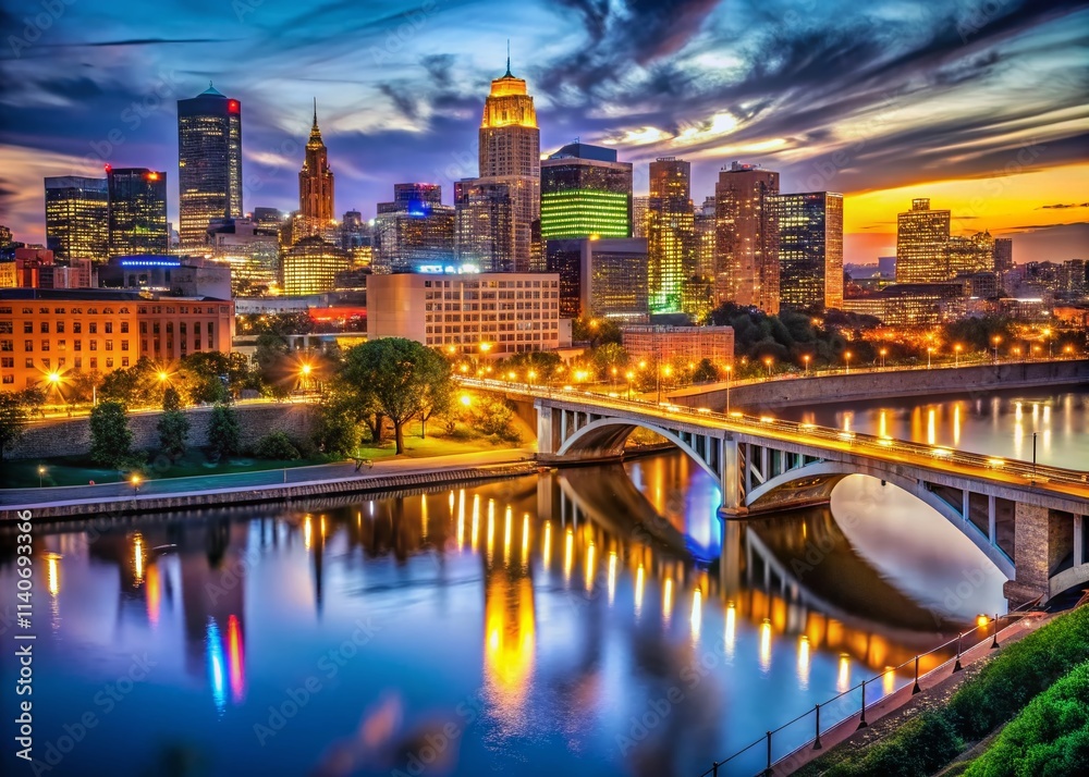Obraz premium St. Paul Skyline Night Photography: Dramatic Low Light Cityscape, Urban Nightscape, Minnesota's Capital at Dusk