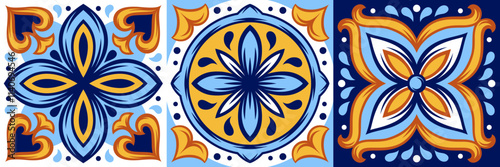 Portuguese ceramic tile pattern. Mediterranean traditional ornament. Italian or spanish majolica.