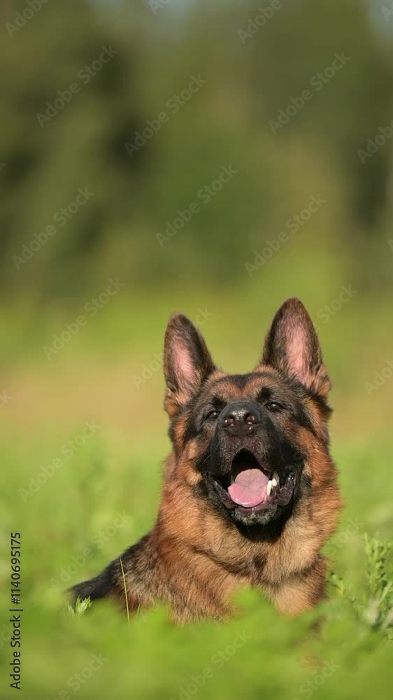German shepherd dog posing in green grass outside German shepherd dog posing in green grass outside