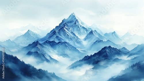 Wallpaper Mural A traditional watercolor painting of a mountain ascent, symbolizing the journey of growth and building confidence step by step Torontodigital.ca