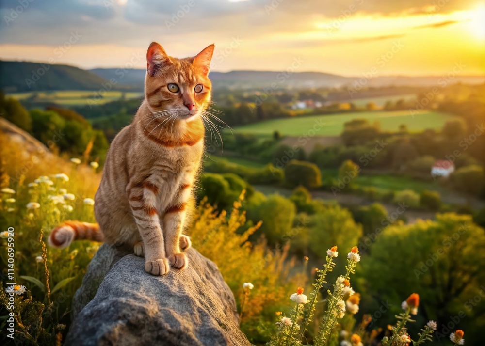 Obraz premium Stunning Aerial Drone Shots of Orange Short Hair Cats: Majestic Felines from Above