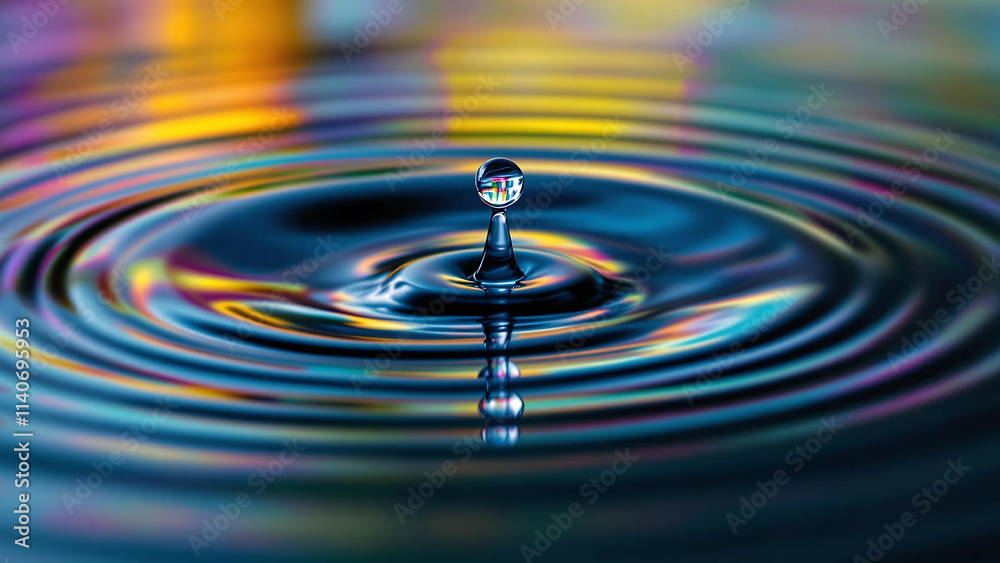Water Drop Ripple with Vibrant Color Reflections Water Drop Ripple with Vibrant Color Reflections