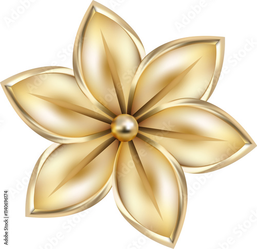 3d vector golden flower bud chamomile with six petals floristic decor realistic. Gradient mesh simple gold flower