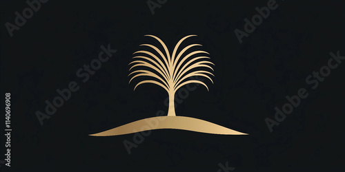 Golden Tree Symbol on Black Background