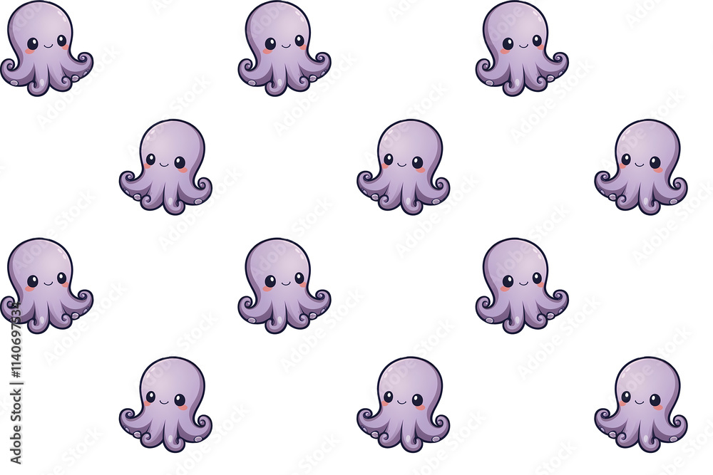 Fototapeta premium Whimsical Cartoon Octopus Pattern – Fun and Vibrant Design on Dark Background for Fabrics, Packaging, and Creative Ocean-Themed Projects