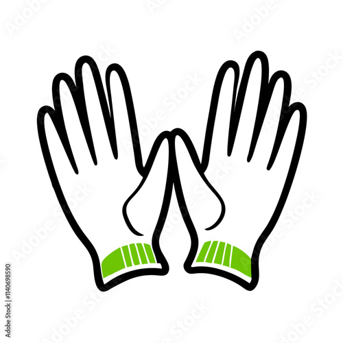 Pair of white gloves with green cuffs.