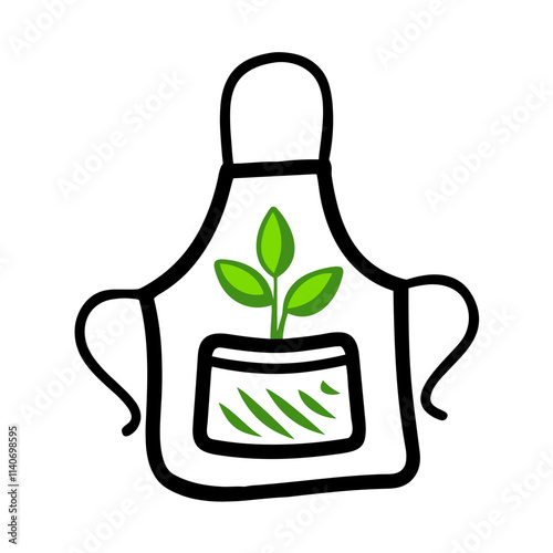 Gardening apron with a green plant design.