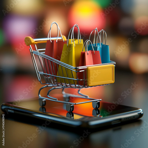 Shopping Cart with Gift Bags on Phone