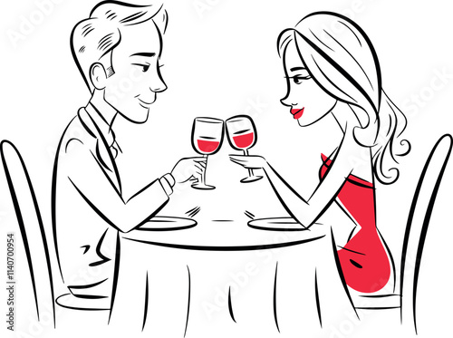 Happy couple spending quality with wine during lunch in a restaurant valentine couple dining vector art
