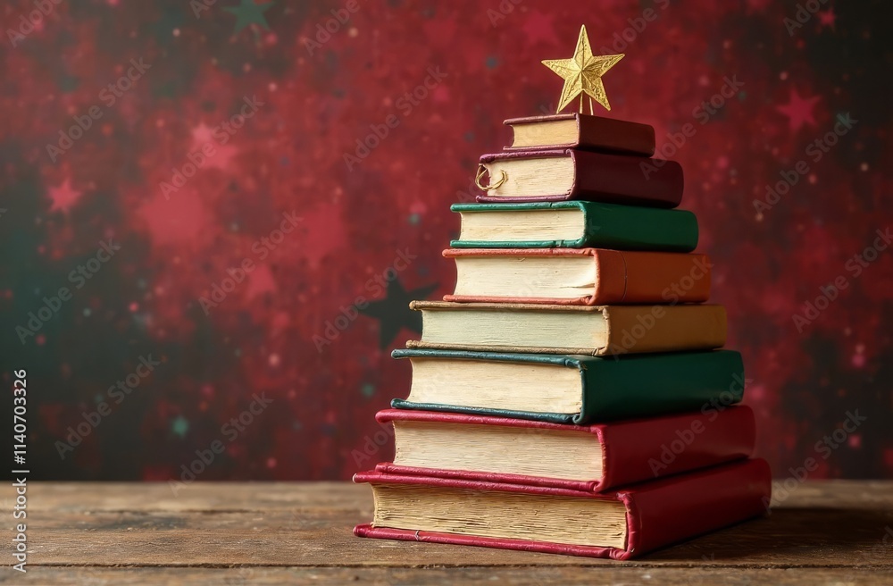 stack of books with Christmas star stack of books with Christmas star
