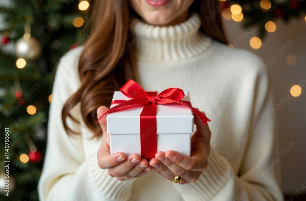 woman with christmas gift woman with christmas gift