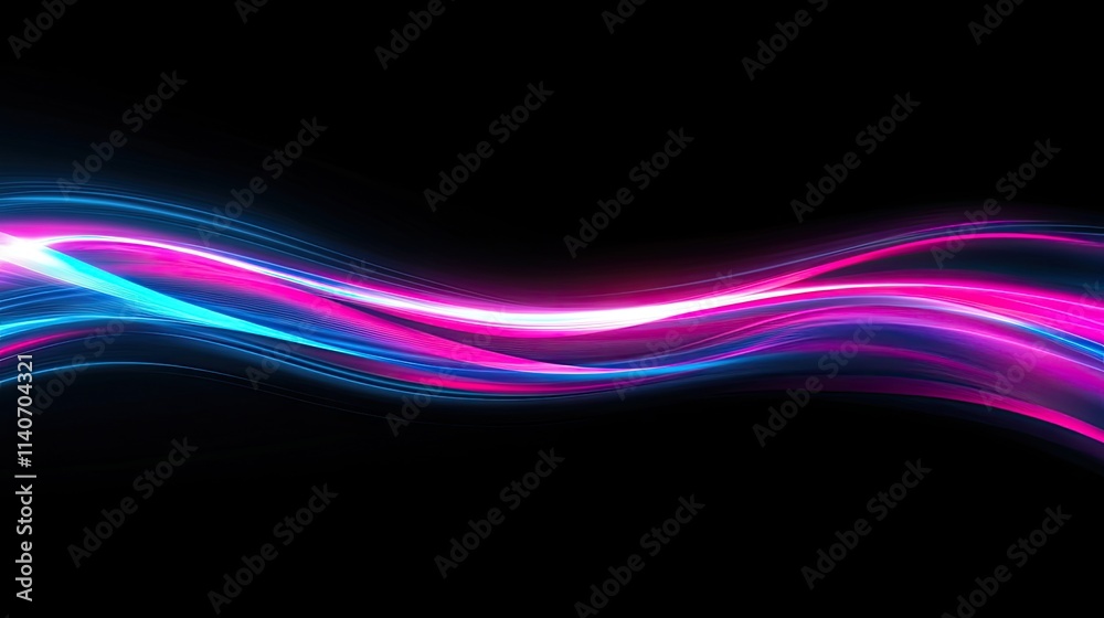Naklejka premium Dynamic neon wave with vibrant pink and blue glow, smooth curves, motion trail effect, ultra high-resolution, 8K wallpaper